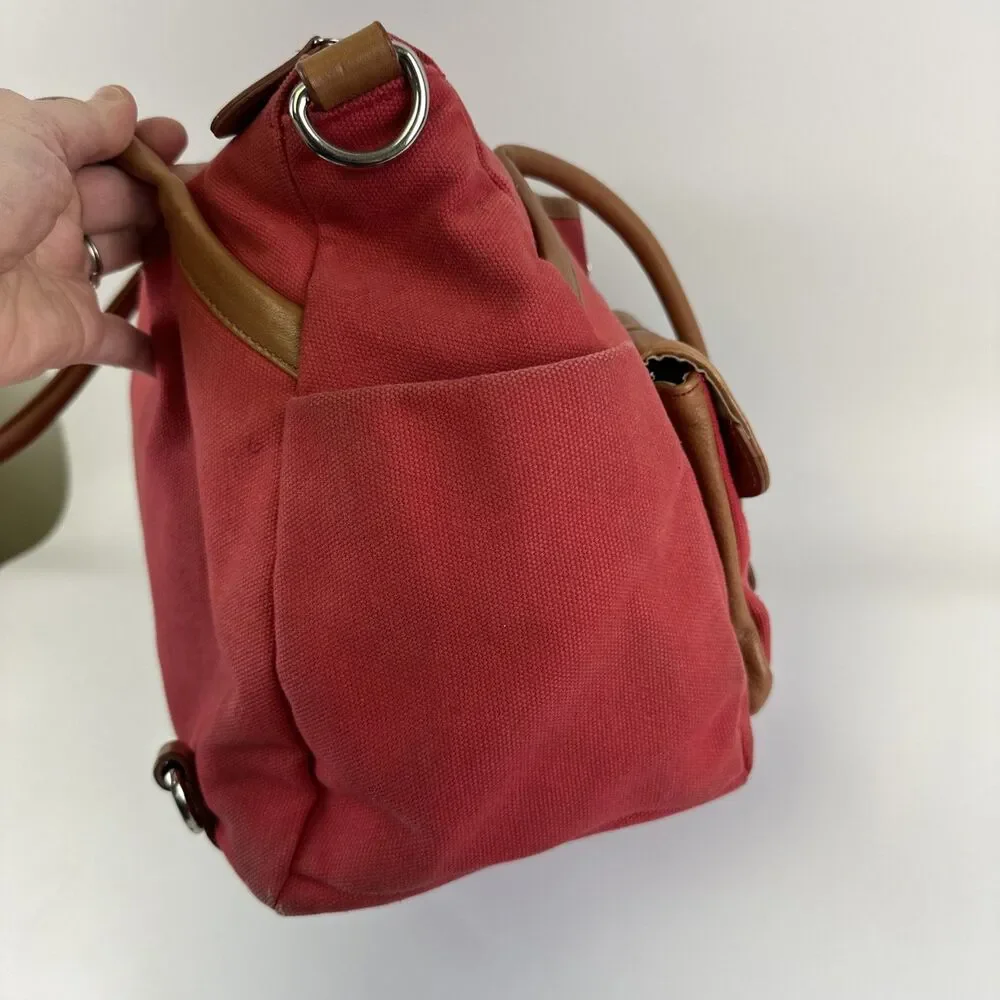 Lily Jade Elizabeth Diaper Bag Red Canvas Brown Leather Convertible Insert Large